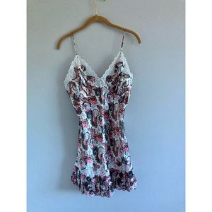 VIctoria's Secret gold label vintage 80s Paisley Satin Pleated lace Slip Dress